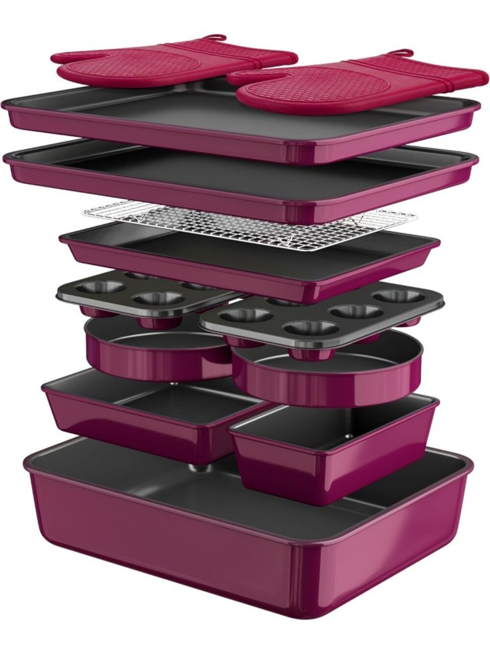 13-Piece Plum Includes Cookie Sheet with Rack Cake Pan Nonstick Bakeware Sets
